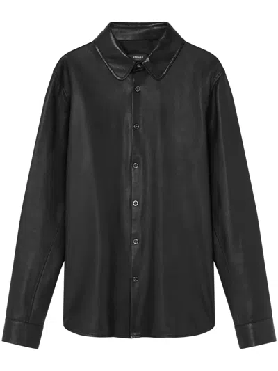 Versace Leather Shirt In Black