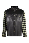 Versace Leather Shirt Checkered Sleeves In Black