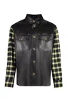 Versace Leather Shirt Checkered Sleeves In Black