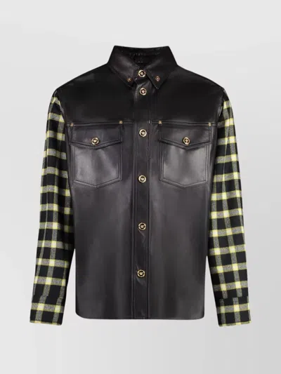 VERSACE LEATHER SHIRT CHECKERED SLEEVES