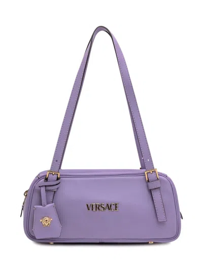 Versace Leather Shoulder Bag In Purple
