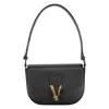 Versace Black Grainy Calf Leather Logo Crossbody Shoulder Bag In Black