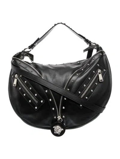Pre-owned Versace Leather Shoulder Bag In Black