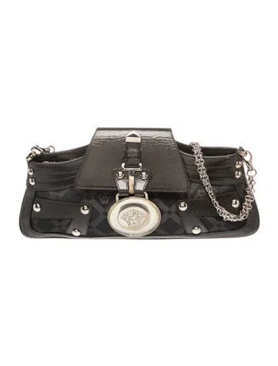 Pre-owned Versace Leather Shoulder Bag In Black
