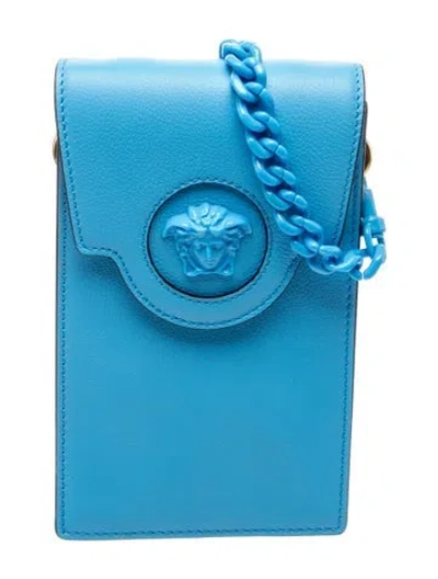 Pre-owned Versace Leather Shoulder Bag In Blue