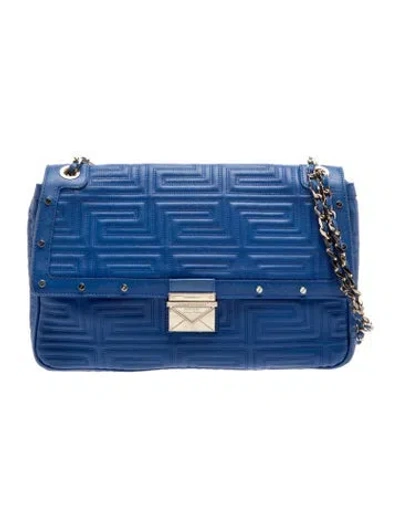 Pre-owned Versace Leather Shoulder Bag In Blue