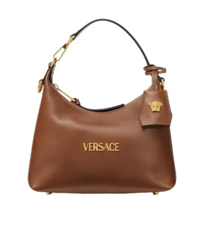 Versace Leather Shoulder Bag In Brown