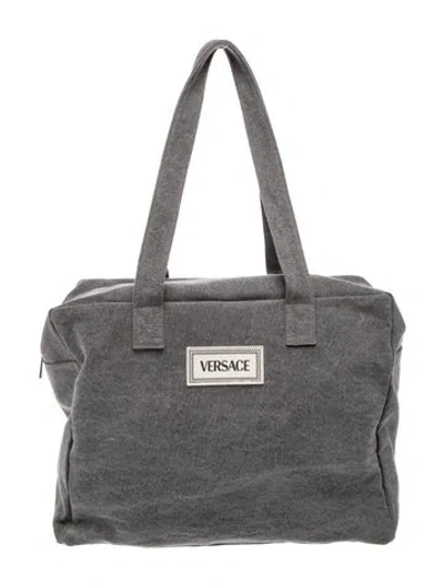 Pre-owned Versace Leather Shoulder Bag In Gray