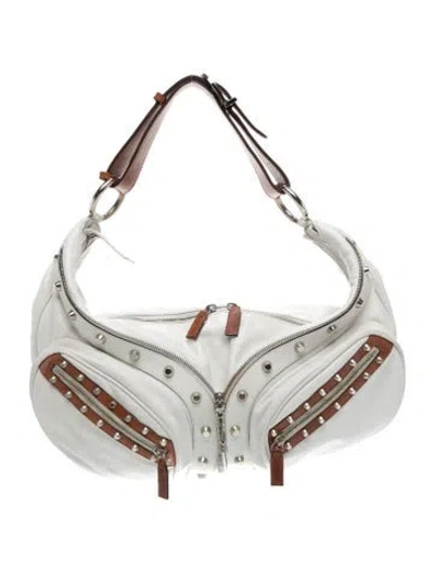 Pre-owned Versace Leather Shoulder Bag In Silver