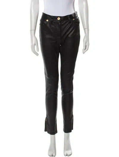 Pre-owned Versace Leather Skinny Leg Pants In Gray