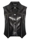 Versace Leather Sleeveless Shirt In Black