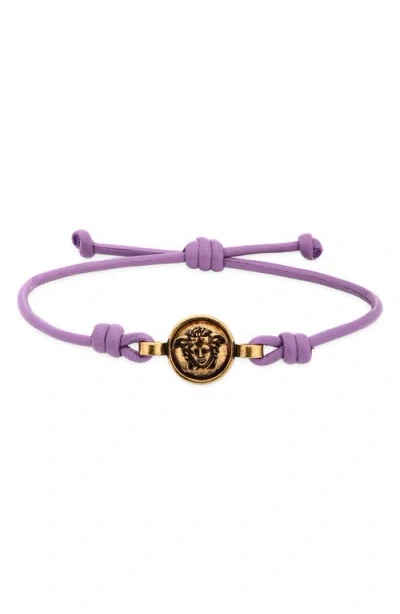 Versace Leather Slide Bracelet In Metallic