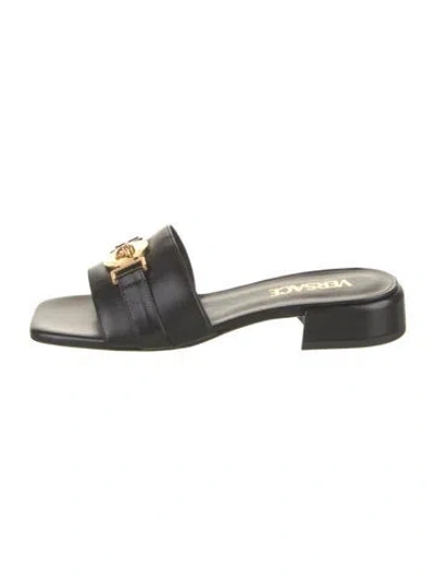 Pre-owned Versace Leather Slides In Black