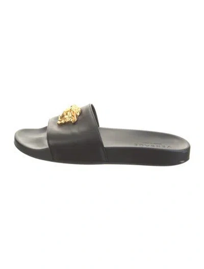 Pre-owned Versace Leather Slides In Black