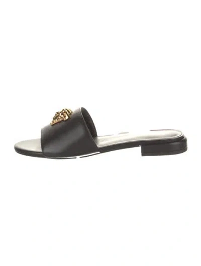 Pre-owned Versace Leather Slides In Black