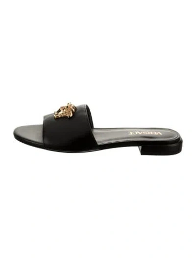 Pre-owned Versace Leather Slides In Black