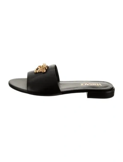 Pre-owned Versace Leather Slides In Black