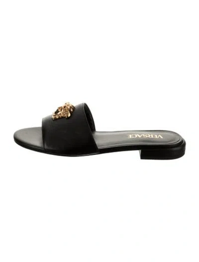 Pre-owned Versace Leather Slides In Black