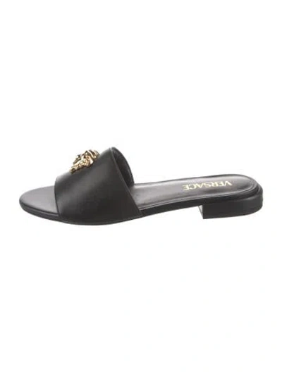 Pre-owned Versace Leather Slides In Black