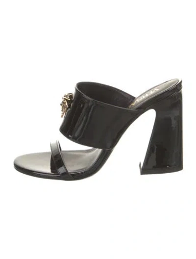 Pre-owned Versace Leather Slides In Black
