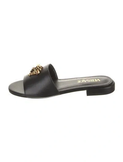 Pre-owned Versace Leather Slides In Black