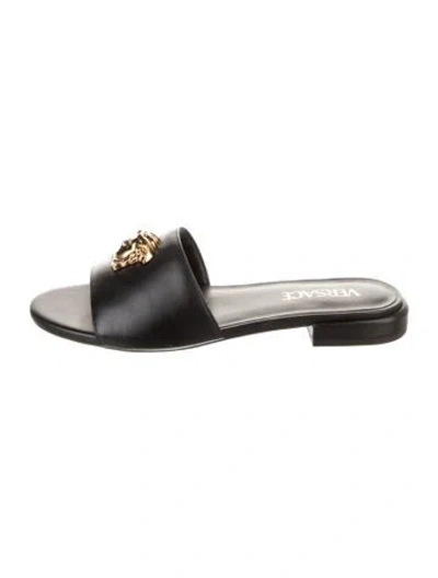 Pre-owned Versace Leather Slides In Black