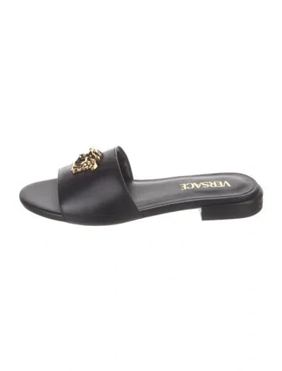 Pre-owned Versace Leather Slides In Black