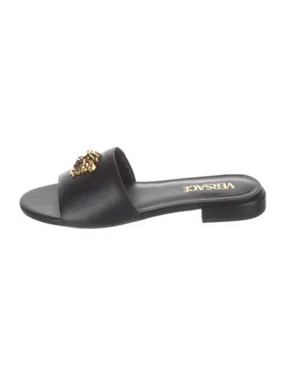 Pre-owned Versace Leather Slides In Black