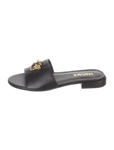 Pre-owned Versace Leather Slides In Black
