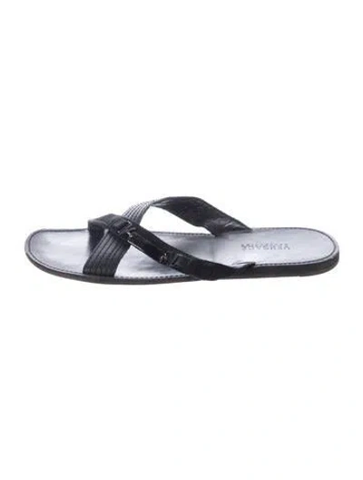 Pre-owned Versace Leather Slides In Black