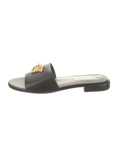 Pre-owned Versace Leather Slides In Black