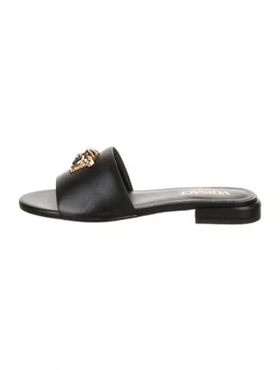 Pre-owned Versace Leather Slides In Black