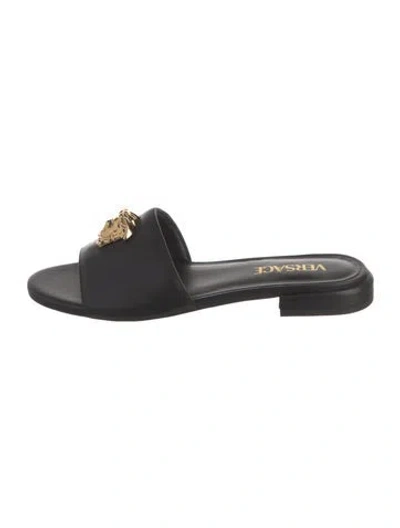 Pre-owned Versace Leather Slides In Black