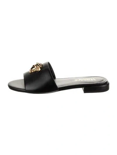 Pre-owned Versace Leather Slides In Black