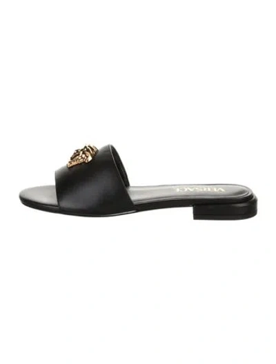 Pre-owned Versace Leather Slides In Black