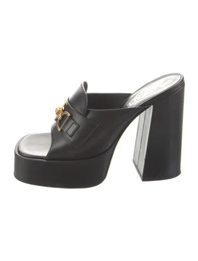 Pre-owned Versace Leather Slides In Black