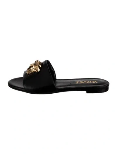 Pre-owned Versace Leather Slides In Black