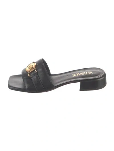 Pre-owned Versace Leather Slides In Black
