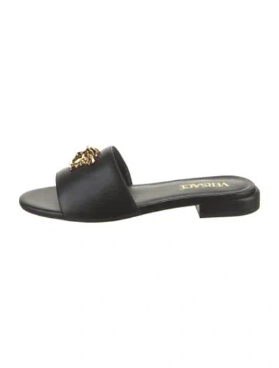 Pre-owned Versace Leather Slides In Black