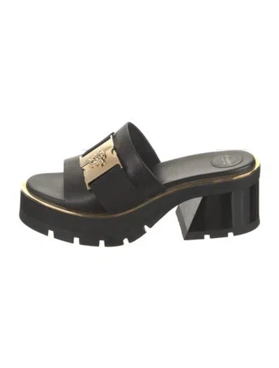 Pre-owned Versace Leather Slides In Black