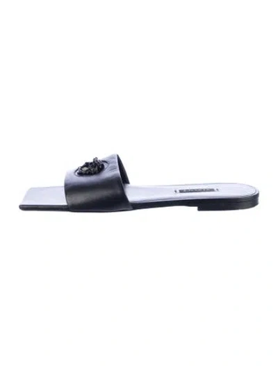 Pre-owned Versace Leather Slides In Black