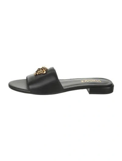 Pre-owned Versace Leather Slides In Black