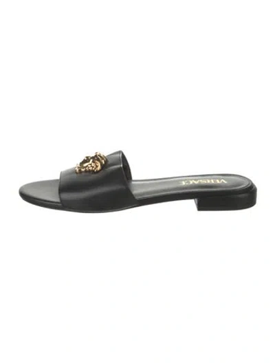 Pre-owned Versace Leather Slides In Black