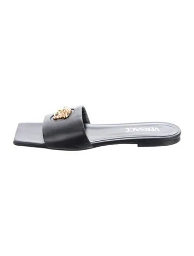 Pre-owned Versace Leather Slides In Black