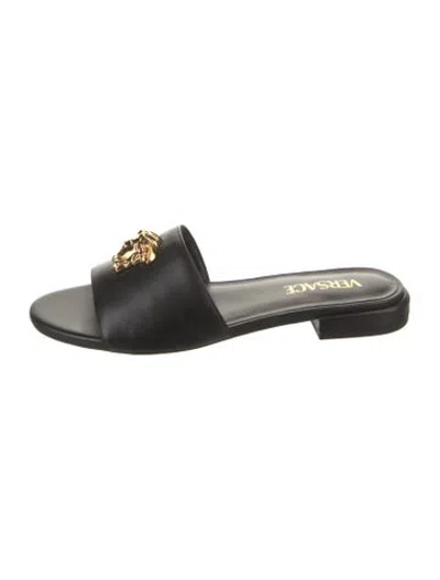 Pre-owned Versace Leather Slides In Black