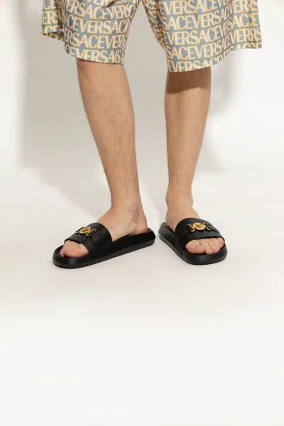 VERSACE VERSACE LEATHER SLIDES