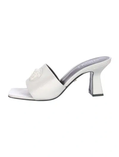 Pre-owned Versace Leather Slides In Black/white