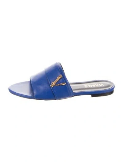 Pre-owned Versace Leather Slides In Blue