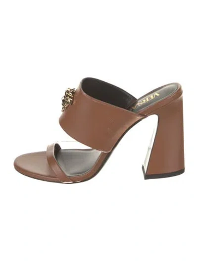 Pre-owned Versace Leather Slides In Brown