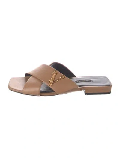 Pre-owned Versace Leather Slides In Brown